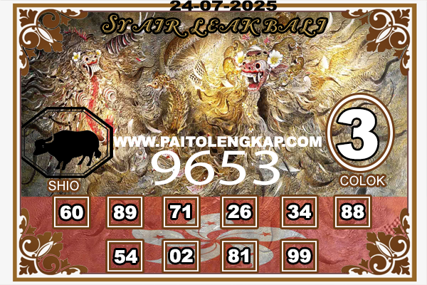 DaftarPAS4D's tweet photo. Prediksi Jitu Hongkonglotto 25 Juli 2025
Angka Main : 4963
2D: 49*46*43*94*96*93*64
3D: 496*493*469*463*439*436*946
SHIO : KELINCI &amp; KERBAU
CB: 6 &amp; 3
Tutup: 22:30 WIB &amp; Result 23:00 WIB
UPS, Bossku.
#syairhk #syairpas4d #daftarpas4d #angkamainhk #linkpas4d https://t.co/o6Y0PihTyv