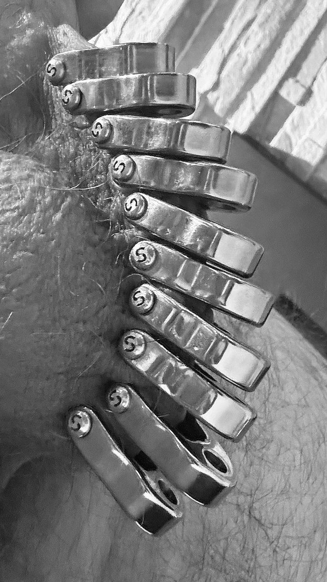 A scrotal ladder with so many possibilities! #steelwerks #piercingjewelry #chastityjewelry #bodyjewelry #scrotalpiercing