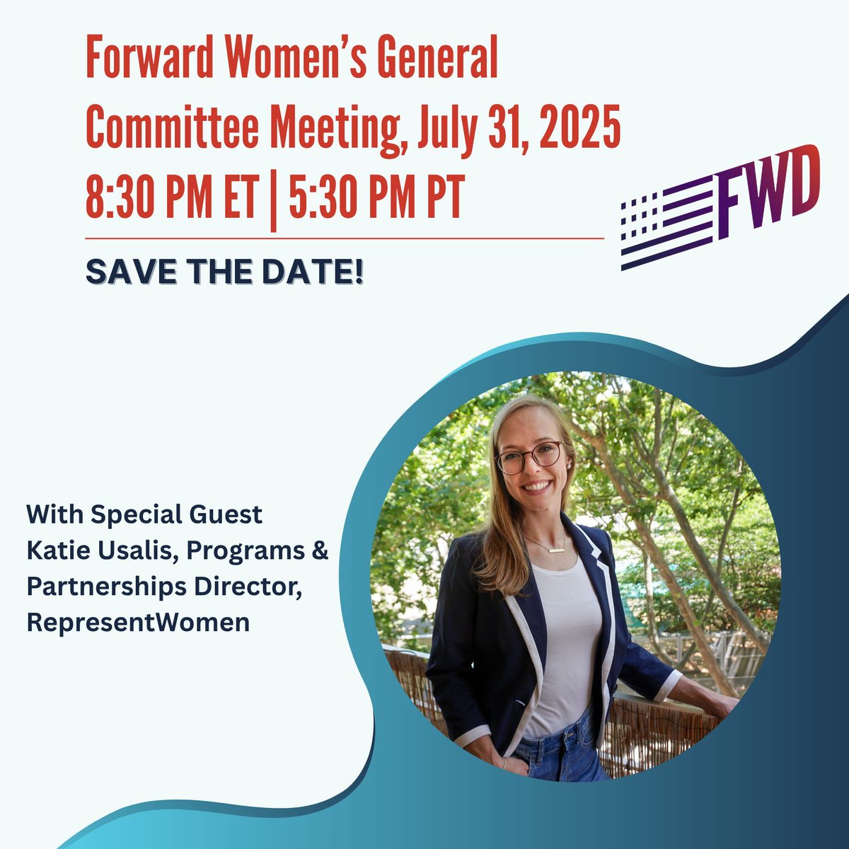 WomensFwd's tweet image. Join the Forward Party Women's Committee on July 31st to hear about Represent Women's 2025 Gender Parity Report, the committee's recent planning session, and a new women's leadership initiative! home.forwardparty.com/wc3rdqmeeting
#ForwardWomen