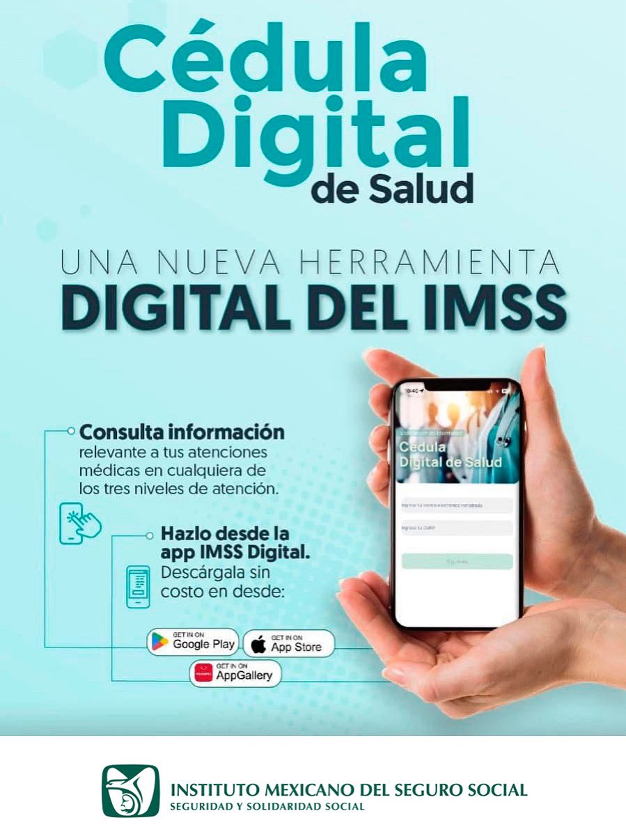 La Cédula Digital de Salud del IMSS es un expediente clínico electrónico que te permite consultar detalles de tu historial médico de los últimos 12 meses.

📲 Descarga IMSS Digital → ingresa CURP + correo → valida identidad con SMS + INE + selfie → accede con facial y