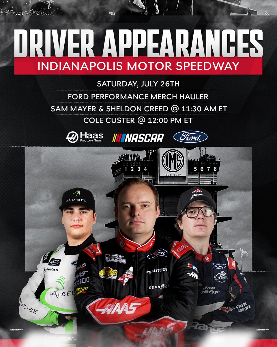 HaasFactoryTeam's tweet image. Meet all three HFT drivers this Saturday at @IMS! 📸