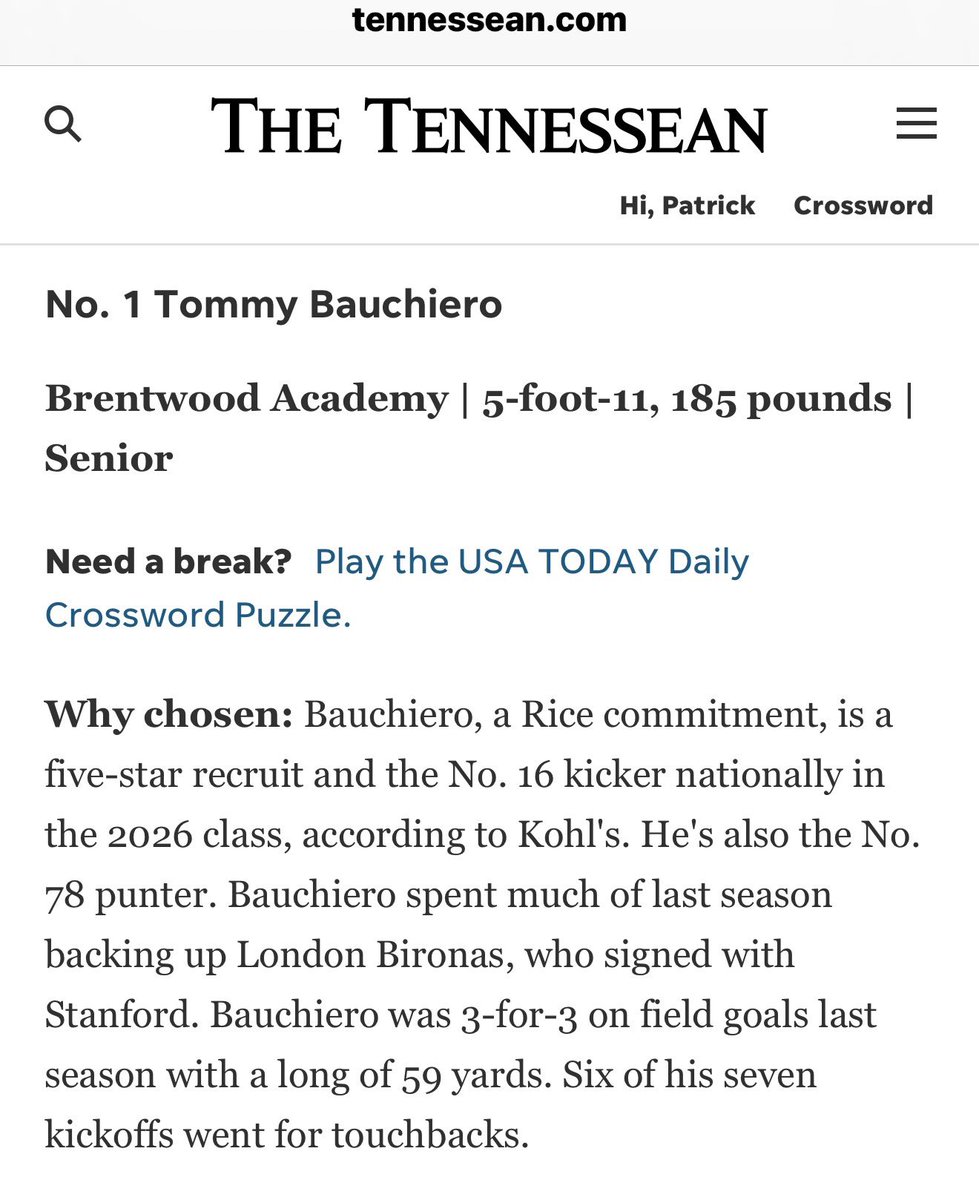 Tommy Bauchiero 5⭐️ ‘26 K (@tommy_bauchiero) on Twitter photo Thank you to <a href="/Tpalmateer83/">Tyler Palmateer</a> and <a href="/Tennessean/">Tennessean</a> for the recognition‼️Looking forward to this season ‼️<a href="/theBAFootball/">Brentwood Academy Football</a> <a href="/JamesWilhoit25/">James Wilhoit</a> <a href="/DRayTravis/">Darrell Travis</a> <a href="/cpw_BA/">CPW</a> <a href="/strength_ba/">BA Strength & Conditioning</a> <a href="/ESBN_BA/">Eagles Sports Broadcast Network</a> <a href="/RiceFootball/">Rice Football</a> <a href="/Coach_Hogs/">Mark Hogan</a> <a href="/CoachCJCole/">CJ Cole</a> <a href="/Scott_AbellFB/">Scott Abell</a> <a href="/AtTheRoost/">The Roost</a> Thank you to <a href="/Tpalmateer83/">Tyler Palmateer</a> and <a href="/Tennessean/">Tennessean</a> for the recognition‼️Looking forward to this season ‼️<a href="/theBAFootball/">Brentwood Academy Football</a> <a href="/JamesWilhoit25/">James Wilhoit</a> <a href="/DRayTravis/">Darrell Travis</a> <a href="/cpw_BA/">CPW</a> <a href="/strength_ba/">BA Strength & Conditioning</a> <a href="/ESBN_BA/">Eagles Sports Broadcast Network</a> <a href="/RiceFootball/">Rice Football</a> <a href="/Coach_Hogs/">Mark Hogan</a> <a href="/CoachCJCole/">CJ Cole</a> <a href="/Scott_AbellFB/">Scott Abell</a> <a href="/AtTheRoost/">The Roost</a>