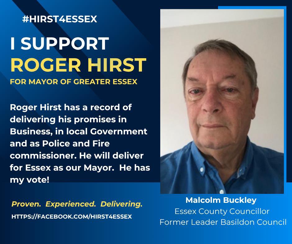 Hirst4EssexPFCC's tweet image. Thanks to Cllr Malcolm Buckley for his support. Malcolm has cared for his residents and won their trust and respect over many years - a model Conservative councillor.