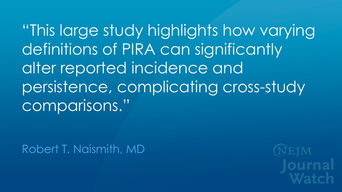 JWatch's tweet image. A recent study identified the ideal definition of progression independent of relapse activity (PIRA) in relapsing multiple sclerosis, balancing sensitivity and specificity. jwat.ch/4mb6aeh