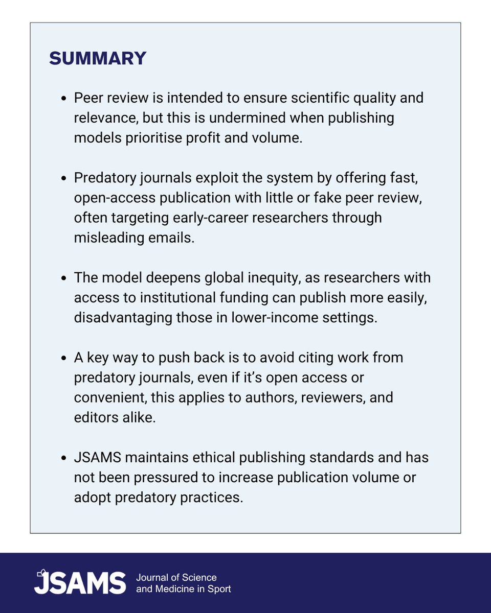 _JSAMS's tweet image. Editorial 📌
JSAMS EiC, Prof Tim Meyer, shares that avoiding citations from #predatoryjournals is key to maintaining #researchintegrity, and #JSAMS remains firmly committed to #ethicalpublishing.
👉 Read at zurl.co/w0Af7