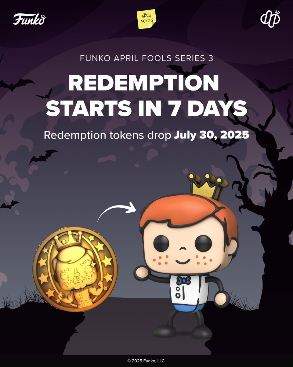 Dropppio's tweet image. Get ready! The Funko April Fools Series 3 Redemption Snapshot will take place on July 30, 2025 at 11 am PT! Redemption Tokens will be delivered shortly after!
⚠️ Please note: You will be unable to transfer, list, or buy any items from the Funko April Fools Series 3 collection…