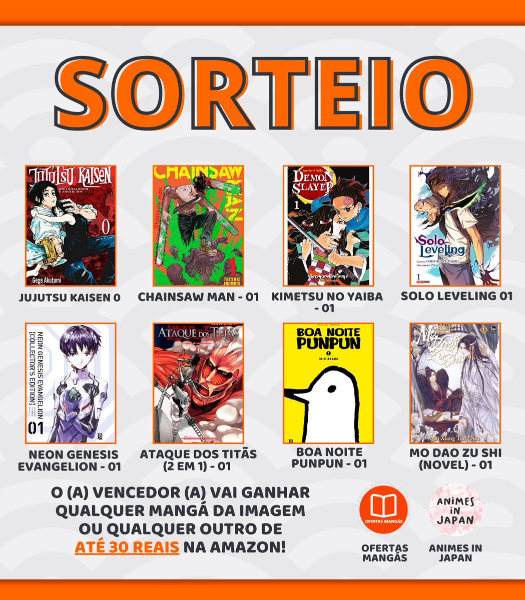 Animes In Japan (@animesinjapan) on Twitter photo 🔴 SORTEIO ⚡
📚 O (a) vencedor (a) vai ganhar qualquer Mangá da imagem Ou qualquer outro de até 30 reais na Amazon!
Regras:
🔴 Seguir <a href="/OfertasMangas/">Ofertas Mangás 📕</a> e <a href="/animesinjapan/">Animes In Japan</a>
🔴 Curtir e Dar RT/Repostar o post
🔴 Comentar qual Mangá vai querer se ganhar
Resultado: 29/07
🍀Boa sorte! 🔴 SORTEIO ⚡
📚 O (a) vencedor (a) vai ganhar qualquer Mangá da imagem Ou qualquer outro de até 30 reais na Amazon!
Regras:
🔴 Seguir <a href="/OfertasMangas/">Ofertas Mangás 📕</a> e <a href="/animesinjapan/">Animes In Japan</a>
🔴 Curtir e Dar RT/Repostar o post
🔴 Comentar qual Mangá vai querer se ganhar
Resultado: 29/07
🍀Boa sorte!