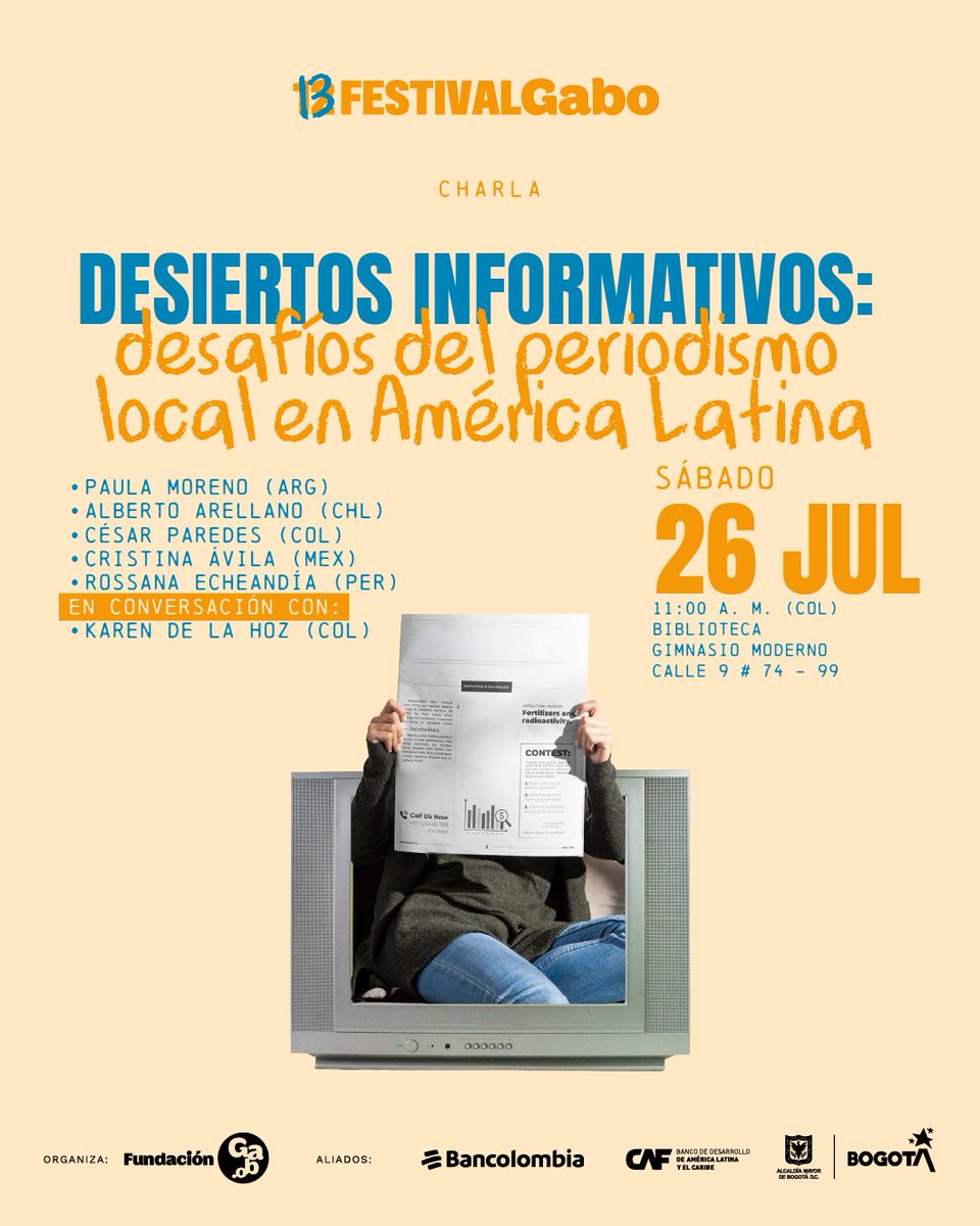 ¿Dónde florece el periodismo local en América Latina y dónde está en riesgo de desaparecer? 🔍🤔

Descúbrelo en el #FestivalGabo2025, con el lanzamiento del estudio ‘Desiertos Informativos’ de la @fundaciongabo, que busca dar a conocer las brechas informativas a nivel local en
