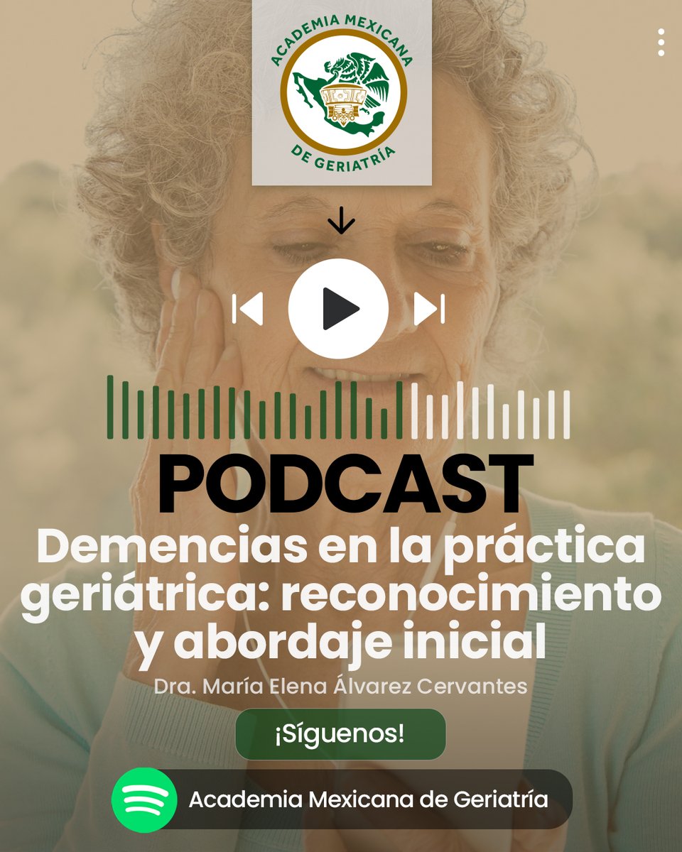 Academia Mexicana de Geriatría AC (@amgeriatriaac) on Twitter photo #Podcast “Demencias en la práctica geriátrica: reconocimiento y abordaje inicial” con la Dra. María Elena Álvarez Cervantes, especialista en Envejecimiento Cognitivo y Demencias.
Escuchar en Spotify 👉 open.spotify.com/episode/32Jenm… #Podcast “Demencias en la práctica geriátrica: reconocimiento y abordaje inicial” con la Dra. María Elena Álvarez Cervantes, especialista en Envejecimiento Cognitivo y Demencias.
Escuchar en Spotify 👉 open.spotify.com/episode/32Jenm…
