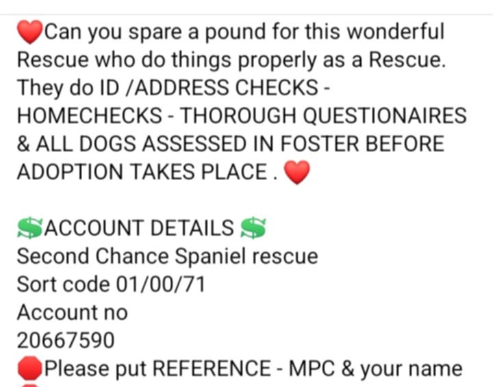 muddypawscrime's tweet image. WEEKLY WEDNESDAY DONATE IS HERE
MUDDY PAWS CRIME now WEEKLY ON A WEDNESDAY be choosing a Rescue or a Team (eg: SAR/Seized Dogs ) and we would like to ask the public to spare a pound or two for that particular Rescue or Team
NO MONIES go to us . Pls see screenshots
@rosieDoc2
