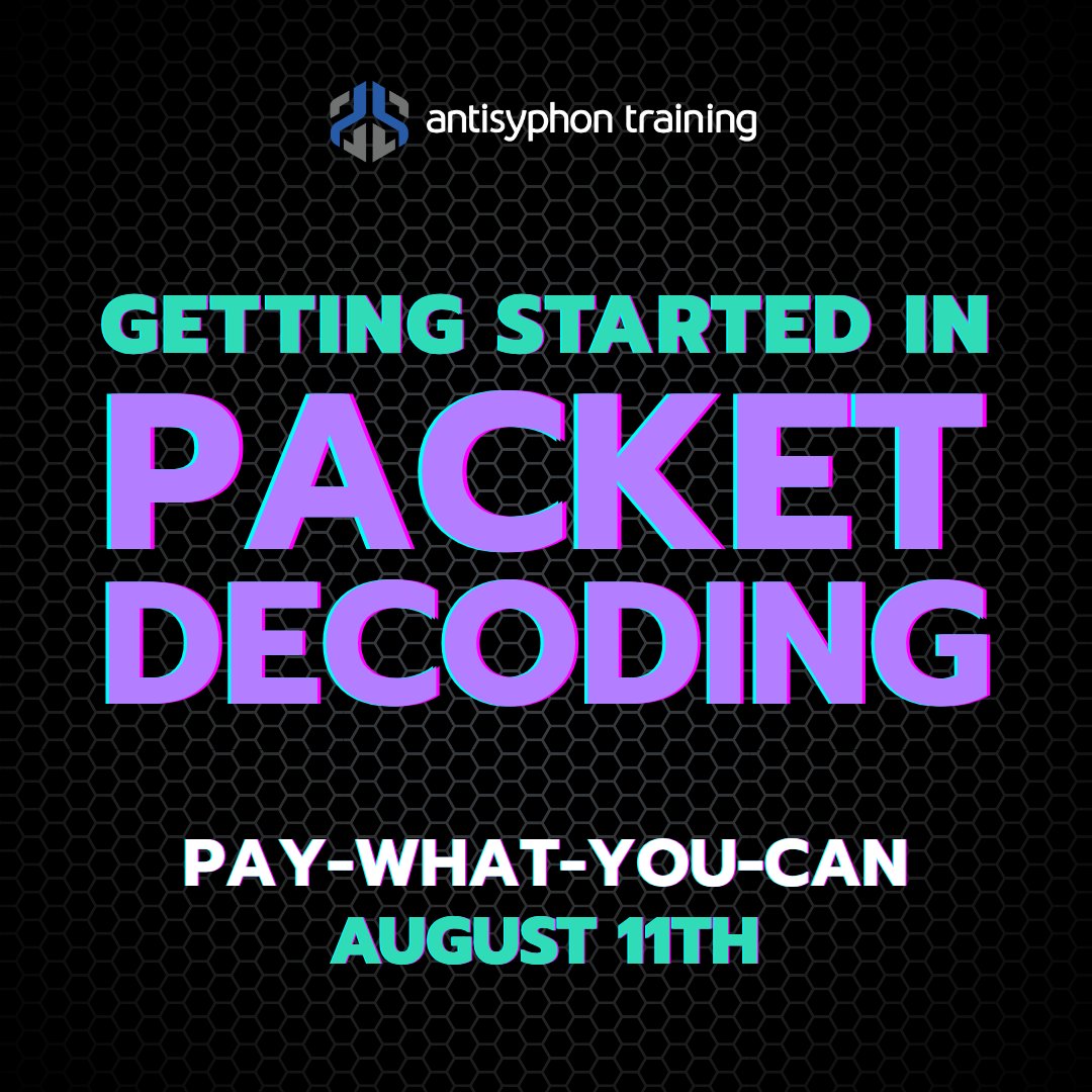 👀 Feel like packet data is gibberish? Learn to decode it in 'Getting Started in Packet Decoding'! No experience needed, just curiosity! antisyphontraining.com/course/getting…