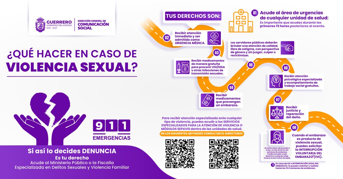 RUTAS DE ATENCIÓN IVE-ILE
Escanea los QR

El gobierno de Guerrero atiende la reforma al Código Penal del Estado en la eliminación del Agravio Comparado.

Las Mujeres, Niñas y Adolescentes tienen derecho a la Interrupción Voluntaria y Legal del Embarazo (IVE-ILE), a recibir y