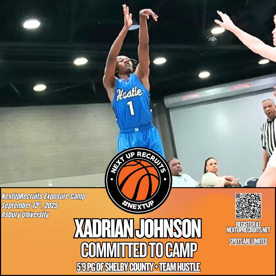 NextUpRecruits's tweet image. 2028 - 5’9 PG Xadrian Johnson (@XadrianJohnson1) of Shelby County / Team Hustle has registered for our exposure camp at Asbury U on September 13th.
Register Here: nextuprecruits.sportngin.com/register/form/…
