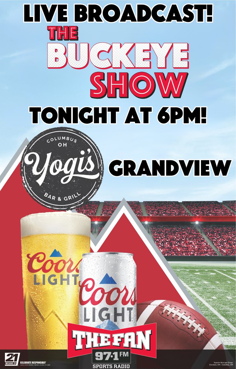 97.1 The Fan (@971thefan) on Twitter photo Tonight! 🍻 Join <a href="/BrandonBeam971/">Brandon Beam</a> & <a href="/TIM_MAYsports/">Tim May</a> for a live broadcast of <a href="/TheBuckeyeShow/">Buckeye Show</a> at Yogi’s Bar & Grill in Grandview from 6–8PM. Powered by <a href="/CoorsLight/">Coors Light</a>! Tonight! 🍻 Join <a href="/BrandonBeam971/">Brandon Beam</a> & <a href="/TIM_MAYsports/">Tim May</a> for a live broadcast of <a href="/TheBuckeyeShow/">Buckeye Show</a> at Yogi’s Bar & Grill in Grandview from 6–8PM. Powered by <a href="/CoorsLight/">Coors Light</a>!