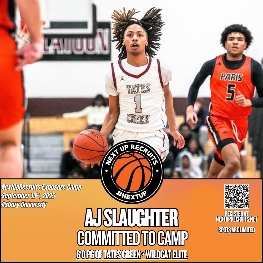 NextUpRecruits's tweet image. 2028 - 6’0 PG AJ Slaughter (@AjSlaughter_1) of @TCBasketball_ / Wildcat Elite has registered for our exposure camp at Asbury U on September 13th.
Register Here: nextuprecruits.sportngin.com/register/form/…