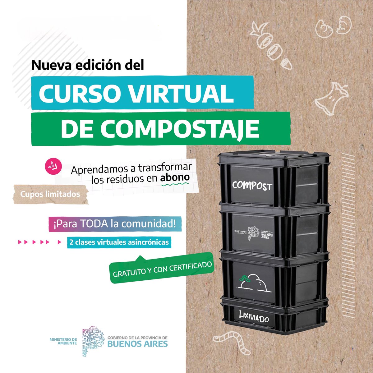 🌿Aprender todo sobre compostaje

El curso arranca el 4 agosto. Es gratuito y los cupos son limitados! Inscribite acá:

formularios.ambiente.gba.gob.ar/form/113