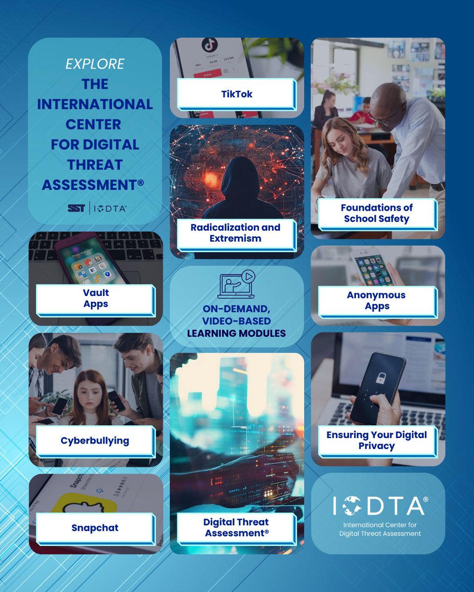Ready to enhance your digital knowledge at your own pace with the ICDTA®? 🌐    

The International Center for Digital Threat Assessment®, SST's online learning platform, currently offers 20 comprehensive video-based modules.

Enroll now: hubs.ly/Q03xz9vF0