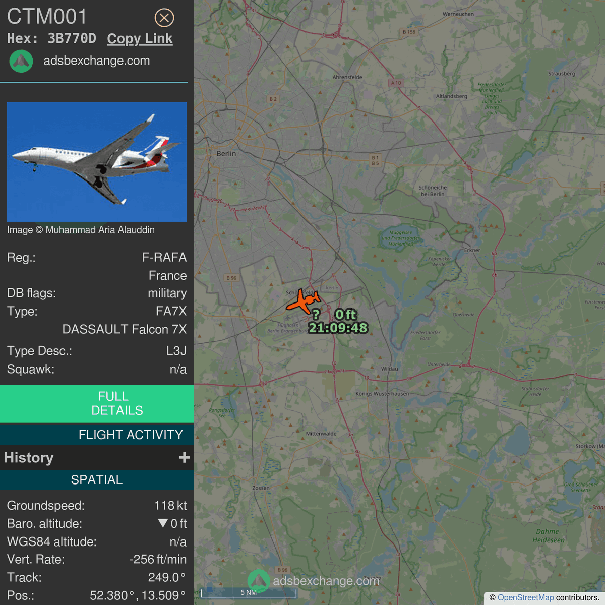 FlottePresident's tweet image. 🛫 Un Dassault Falcon 7X 🇫🇷 République Française vient de décoller près de Schönefeld, Allemagne.
Vol #CTM001, immatriculation #FRAFA.
Suivre le vol : globe.adsbexchange.com/?icao=3B770D&z…