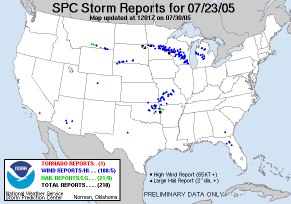 weather_history's tweet image. July 23, 2005:
A compact but fierce derecho trekked from northeast South Dakota to southeast Wisconsin. The line traveled for over 350 miles and had a maximum reported wind gust of 85 mph. The SPC received dozens of reports of fallen trees in Minnesota and Wisconsin.
#wxhistory