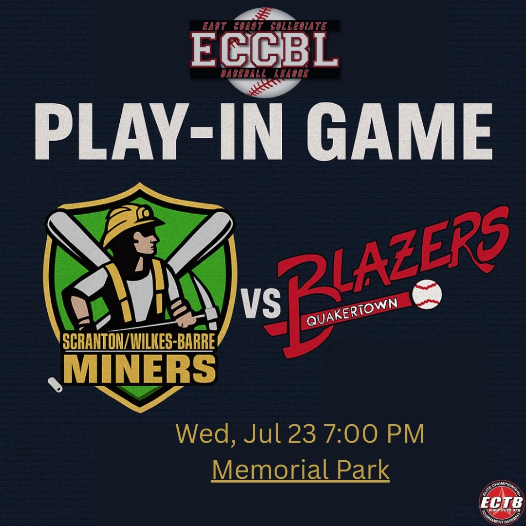 eccbl's tweet image. Miners VS Blazers tonight 7pm!! Field venue has changed it is now being played at Kutztown Park!!!