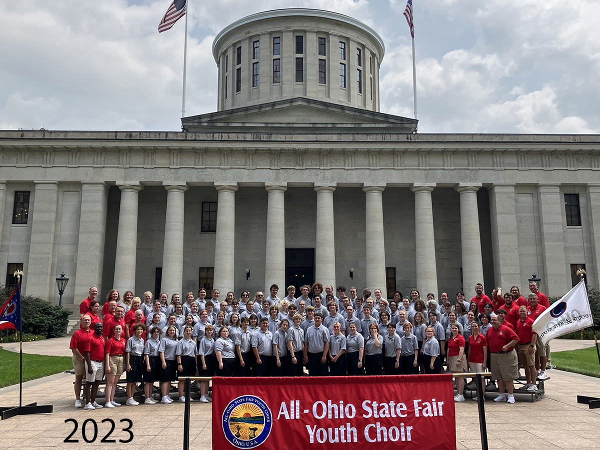 All-Ohio State Fair Youth Choir sings at noon, Thurs. July 24 at the Ohio Statehouse.  Bring your lunch and listen to a free concert.  Also, a few songs inside the Rotunda at 11:40 a.m.  #aosfyc  #ohiostatefair