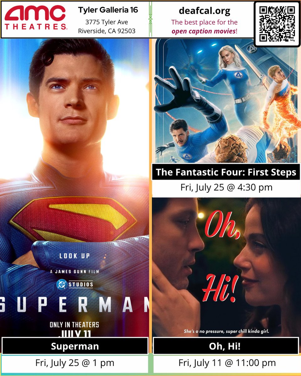 CODIEdeaf's tweet image. Open Caption Movies at AMC Theatres at Tyler Galleria 16 has been updated. To learn about AMC On-Screen Subtitles (Open Caption), go to: amctheatres.com/open-caption

To visit Open Caption movies schedule, go to deafcal.org/inland-empire-…

#amctheatres #codiedeaf #deafcal