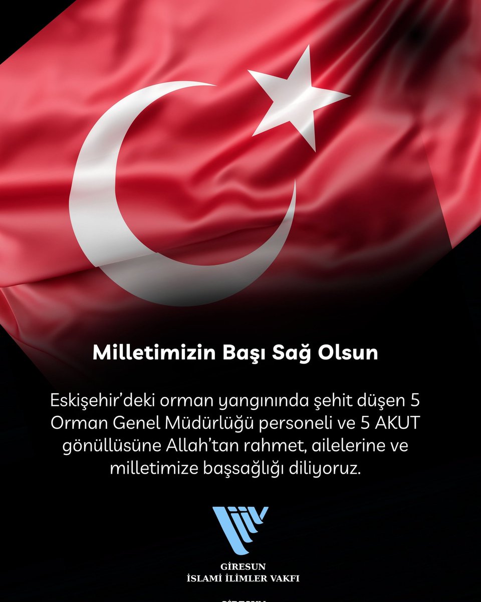 Eskişehir’deki orman yangınında şehit düşen 5 Orman Genel Müdürlüğü personeli ve 5 AKUT gönüllüsüne Allah’tan rahmet, ailelerine ve milletimize başsağlığı diliyoruz.