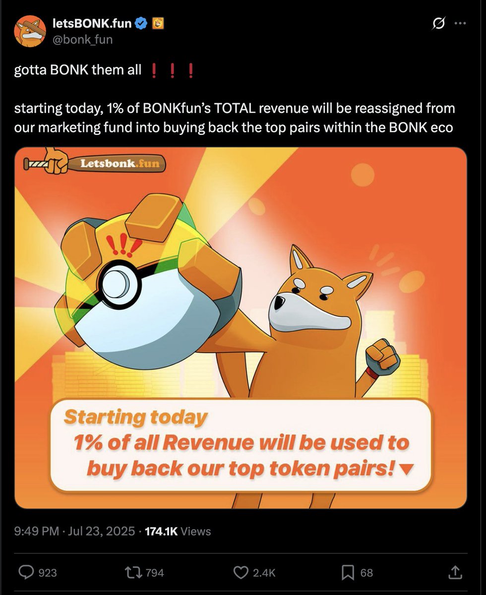 kqrypt's tweet image. I get this is a good PR move (was also funny how they announced it directly after Alon&apos;s interview + all the fud) but mathematically speaking, even using BonkFun&apos;s best revenue day ($1.84M) * 30 = $55.2M assumed revenue for each month as per Bonk Guy&apos;s tweet yesterday.

1% of…