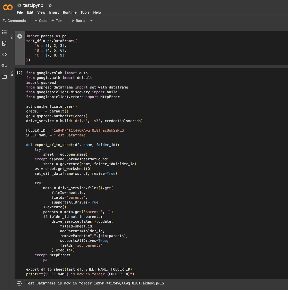 carl_cervone's tweet image. Kinda amazing that in order to save a dataframe as a Google Sheet in a specific location (using Colab) you need to import six packages, authenticate twice, and write two janky try/except blocks.