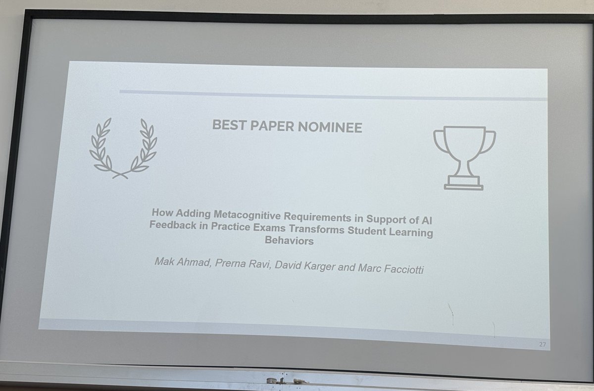 Prerna Ravi (@prernaravi1) on Twitter photo 🏆 Our ACM <a href="/LearningAtScale/">ACM Learning@Scale 2025</a> paper below was recognized with a Best Paper Nomination today! #Learningatscale. We draw on established pedagogical feedback theories to demonstrate null effects with #AIED interventions targeting personalization. Paper: dl.acm.org/doi/abs/10.114… 🏆 Our ACM <a href="/LearningAtScale/">ACM Learning@Scale 2025</a> paper below was recognized with a Best Paper Nomination today! #Learningatscale. We draw on established pedagogical feedback theories to demonstrate null effects with #AIED interventions targeting personalization. Paper: dl.acm.org/doi/abs/10.114…