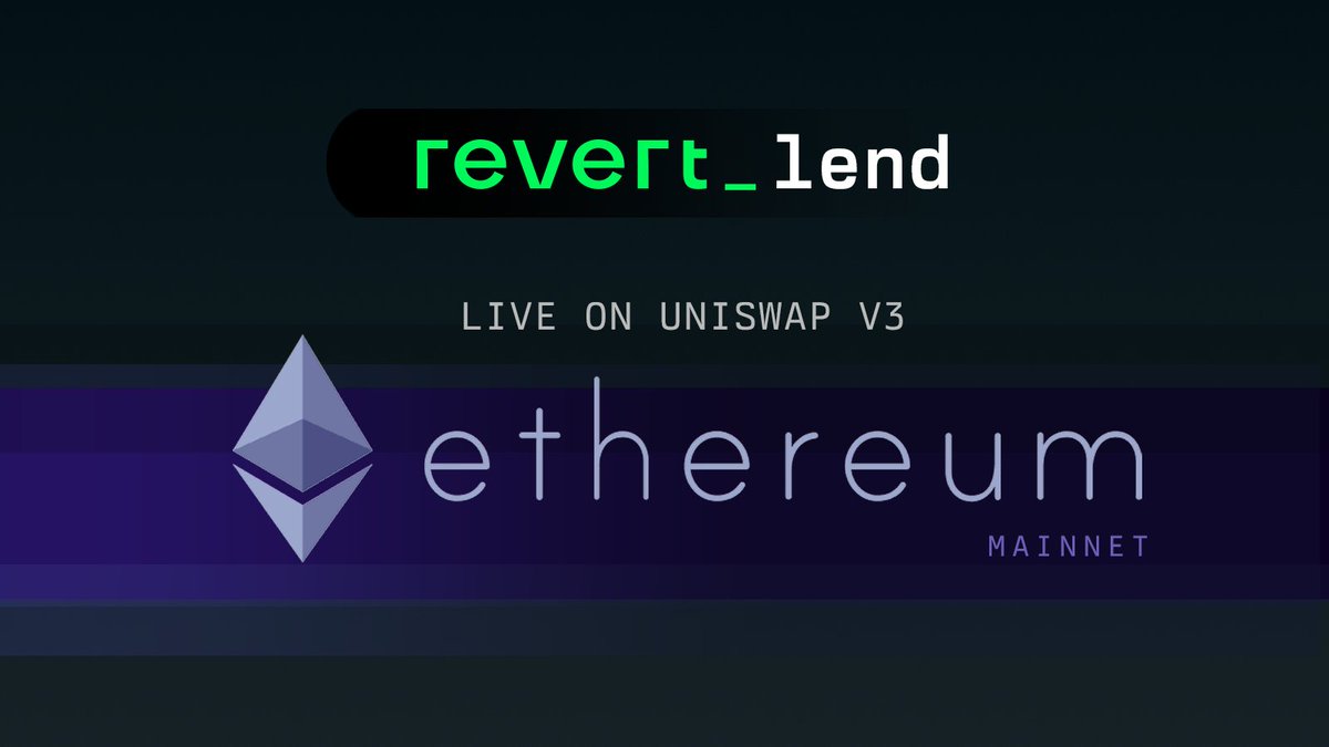Revert Lend is now live on Ethereum Mainnet 🚀 You can now borrow against  your Uniswap V3 LP positions consisting of: • USDC (80.75%) • USDT (80.75%)  • WETH (73.63%) • WBTC (