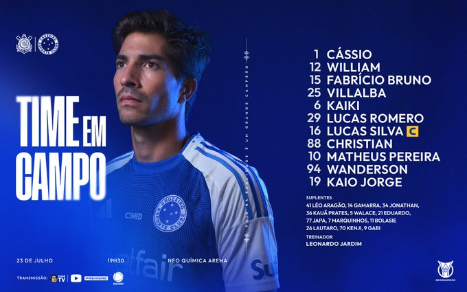 Cruzeiro escalado para enfrentar o Corinthians
