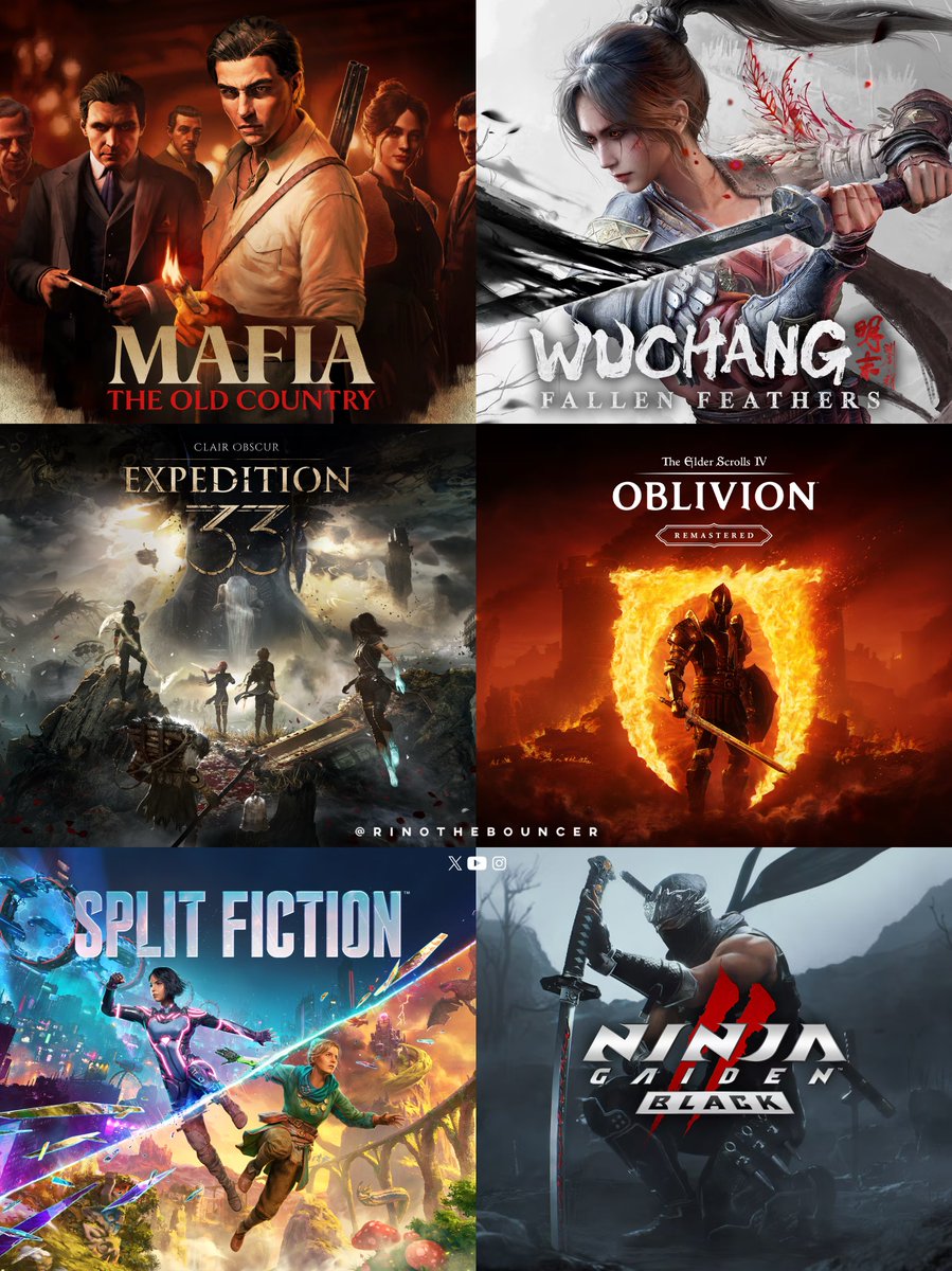 RinoTheBouncer's tweet image. $50 can get you great games with stunning visuals, fun gameplay and beautiful art style🚀
✅MAFIA: The Old Country
✅WUCHANG: Fallen Feathers
✅The Elder Scrolls IV: Oblivion Remastered
✅Clair Obscur: Expedition 33
✅Split Fiction
✅Ninja Gaiden II: Black
Which one do you…