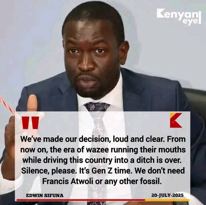 AtwoliEBs's tweet image. ODM SG Sifuna. The day you resign from @TheODMparty is the day you will discover that posturing on TV and calling us fossils is not being brave. Its stupidity. @RailaOdinga and I @AtwoliDza made you who you are today. Only a foolish boy urinates in the cup he drinks from. Shenzi