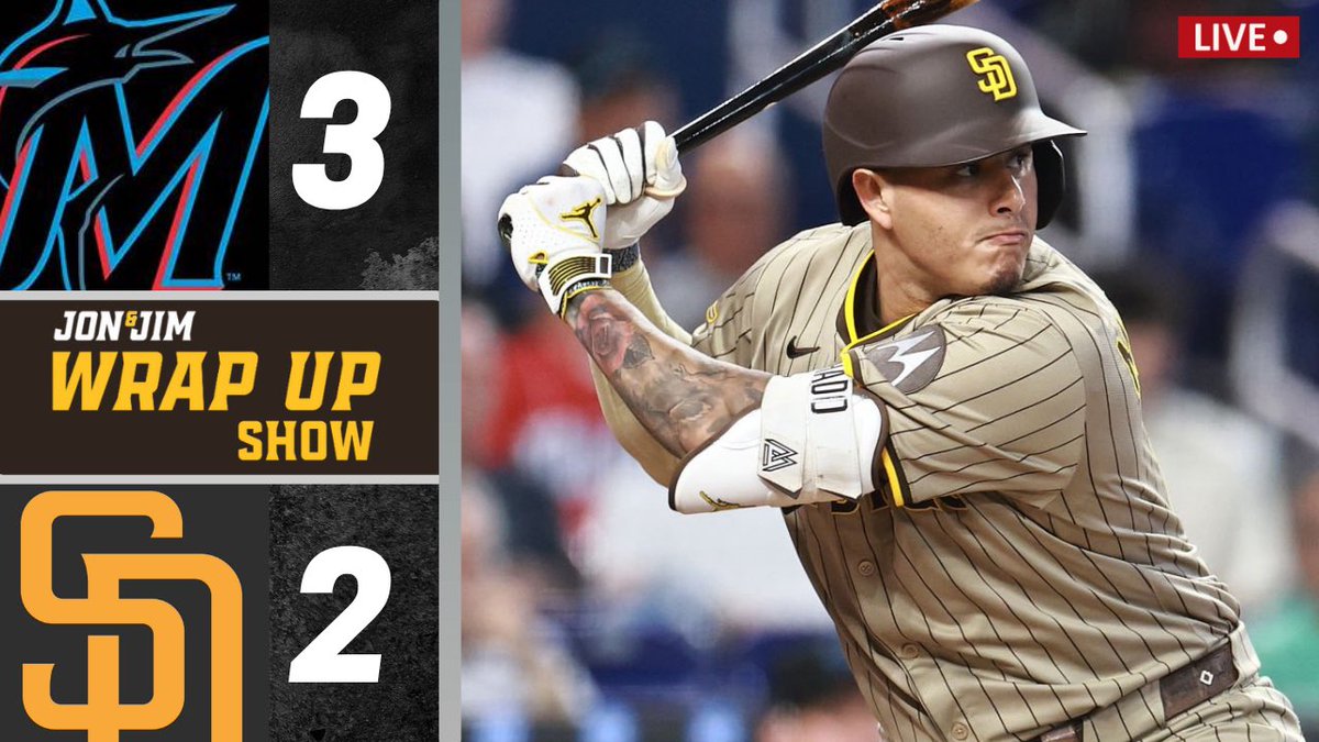 JonAndJim's tweet image. We’re underway!
- #Padres lose series to the Marlins
- Offense remains biggest problem
- Will Tatis ever show up?
- Cease on the market?
- @sdutKevinAcee 3:30
- The Wrap
- @sandiegofc tickets 🎟️
- Jim’s backpage
📺 youtube.com/live/zMF4Ph_PX…
📱 SportsSD.com/listen