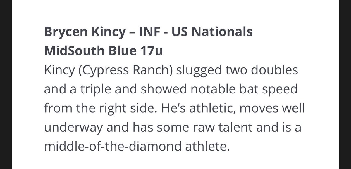 Brycen Kincy (@brycenkincy) on Twitter photo Thank you <a href="/DustinLMcComas/">Dustin McComas</a> and <a href="/FiveTool/">Five Tool Baseball</a> <a href="/FiveToolTexas/">✭Five Tool Texas✭</a> for the write up.
<a href="/usnatsmidsouth/">US Nationals MidSouth</a> <a href="/CRanchBaseball/">Cypress Ranch Baseball</a>
<a href="/utahjones56/">Utah Jones</a> <a href="/USNatsNational/">US Nationals Baseball</a> <a href="/CoachKurt25/">Kurt Kristynik</a> <a href="/ScorpionsBsb1/">Scorpions HS Baseball</a>
#uncommitted2026 #fivetool #mattinglyws Thank you <a href="/DustinLMcComas/">Dustin McComas</a> and <a href="/FiveTool/">Five Tool Baseball</a> <a href="/FiveToolTexas/">✭Five Tool Texas✭</a> for the write up.
<a href="/usnatsmidsouth/">US Nationals MidSouth</a> <a href="/CRanchBaseball/">Cypress Ranch Baseball</a>
<a href="/utahjones56/">Utah Jones</a> <a href="/USNatsNational/">US Nationals Baseball</a> <a href="/CoachKurt25/">Kurt Kristynik</a> <a href="/ScorpionsBsb1/">Scorpions HS Baseball</a>
#uncommitted2026 #fivetool #mattinglyws