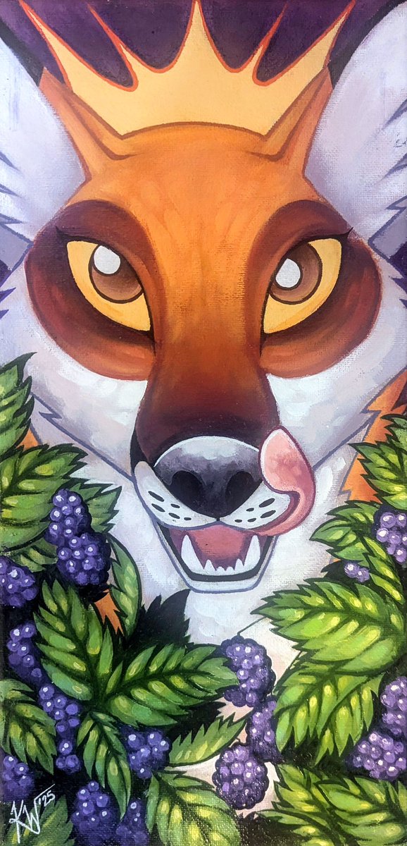 kmcritterart's tweet image. “Blackberries II” A fox enjoying a summer treat. (Redo of an older painting.)