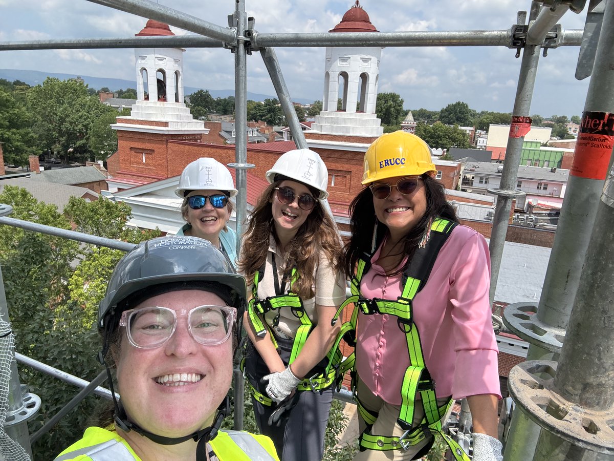 FredCountyExec's tweet image. This afternoon, two of my team members, Ysela and Sam, explored Frederick’s historic Old Spire & Clock Tower before work begins on the steeple, slate, dormers, and spire. It was a special behind-the-scenes opportunity to learn about the extensive restoration of this landmark!