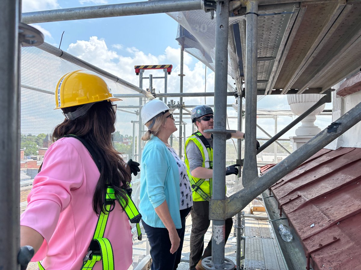FredCountyExec's tweet image. This afternoon, two of my team members, Ysela and Sam, explored Frederick’s historic Old Spire & Clock Tower before work begins on the steeple, slate, dormers, and spire. It was a special behind-the-scenes opportunity to learn about the extensive restoration of this landmark!