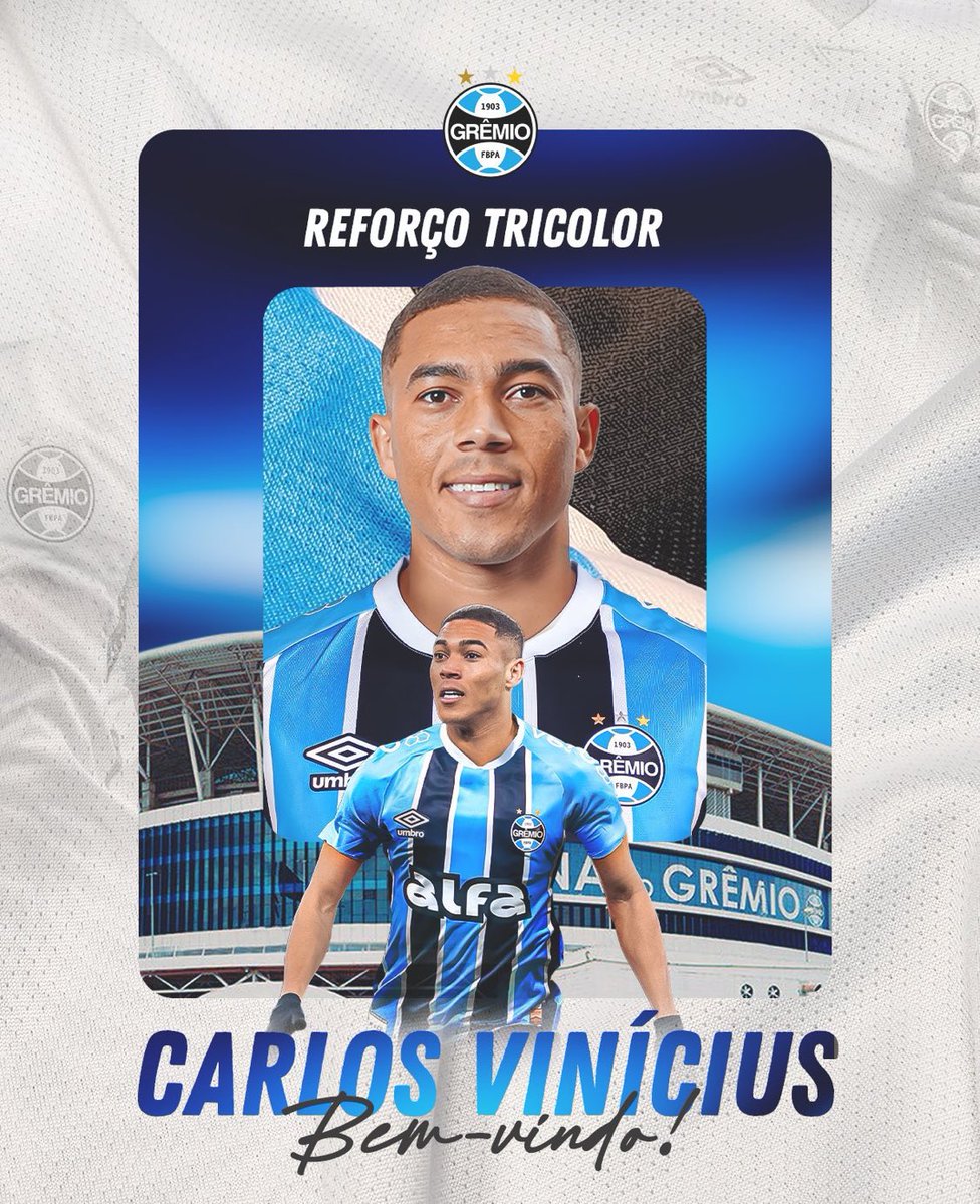 CuriosidadesBRL's tweet image. 🔵⚪️ OFICIAL: O atacante Carlos Vinícius, ex-Fulham, é o novo reforço do Grêmio.
Com passagens por Benfica, PSV e Tottenham, Carlos Vinícius chega para reforçar o setor ofensivo tricolor nesta temporada.