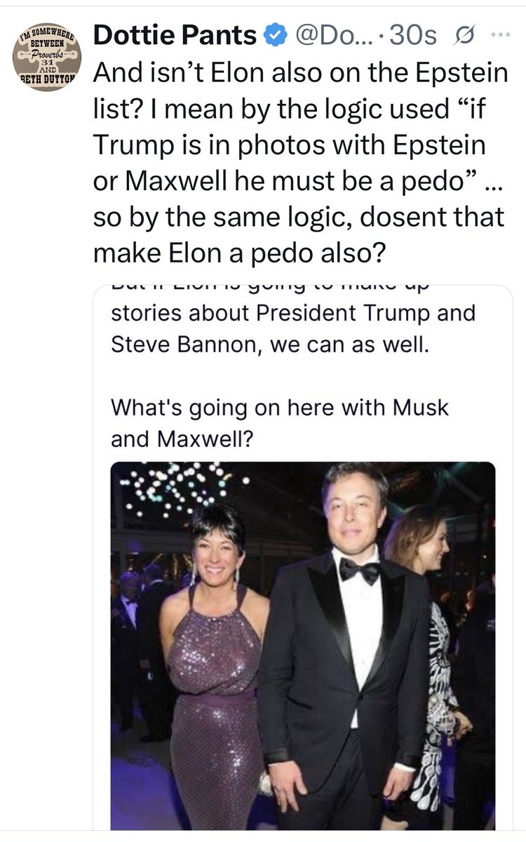 Dottie Pants (@dottie_pants) on Twitter photo <a href="/ss_scmb/">SS</a> <a href="/SenTomCotton/">Tom Cotton</a> <a href="/DNIGabbard/">DNI Tulsi Gabbard</a> So elon, if being pictured with epstein and/or maxwell and/or on a plane that makes trump a pedo? If so than by that same logic Elon is also a pedo… right elon? <a href="/ss_scmb/">SS</a> <a href="/SenTomCotton/">Tom Cotton</a> <a href="/DNIGabbard/">DNI Tulsi Gabbard</a> So elon, if being pictured with epstein and/or maxwell and/or on a plane that makes trump a pedo? If so than by that same logic Elon is also a pedo… right elon?