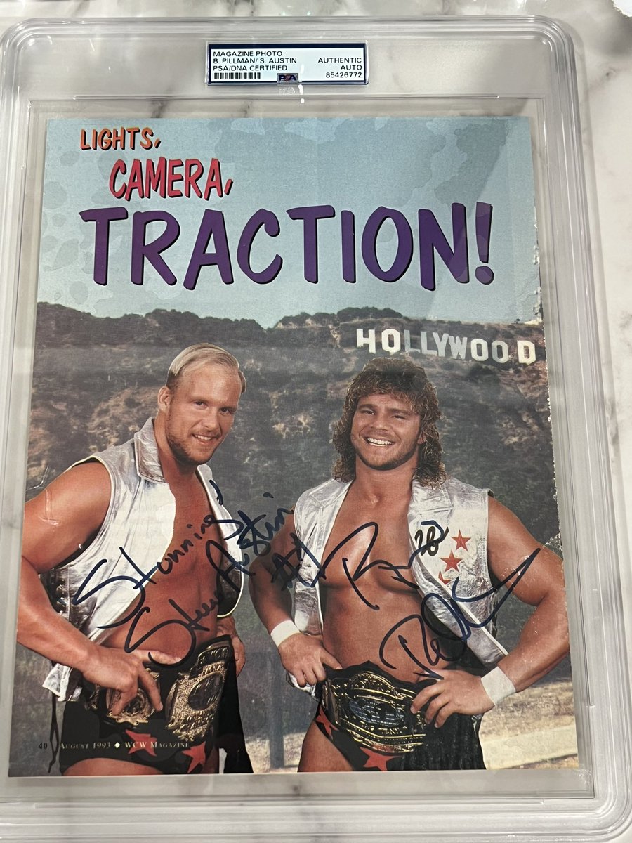 Uncle Danny (@danny313131) on Twitter photo Just added this very rare dual autograph magazine photo of <a href="/steveaustinBSR/">Steve Austin</a> and the late Flyin Brian Pillman. They were a very popular tag team called the Hollywood Blonds in the WCW. It’s such a shame Brian left the wrestling world at such a young age 🥲 <a href="/CardPurchaser/">Card Purchaser</a> Just added this very rare dual autograph magazine photo of <a href="/steveaustinBSR/">Steve Austin</a> and the late Flyin Brian Pillman. They were a very popular tag team called the Hollywood Blonds in the WCW. It’s such a shame Brian left the wrestling world at such a young age 🥲 <a href="/CardPurchaser/">Card Purchaser</a>