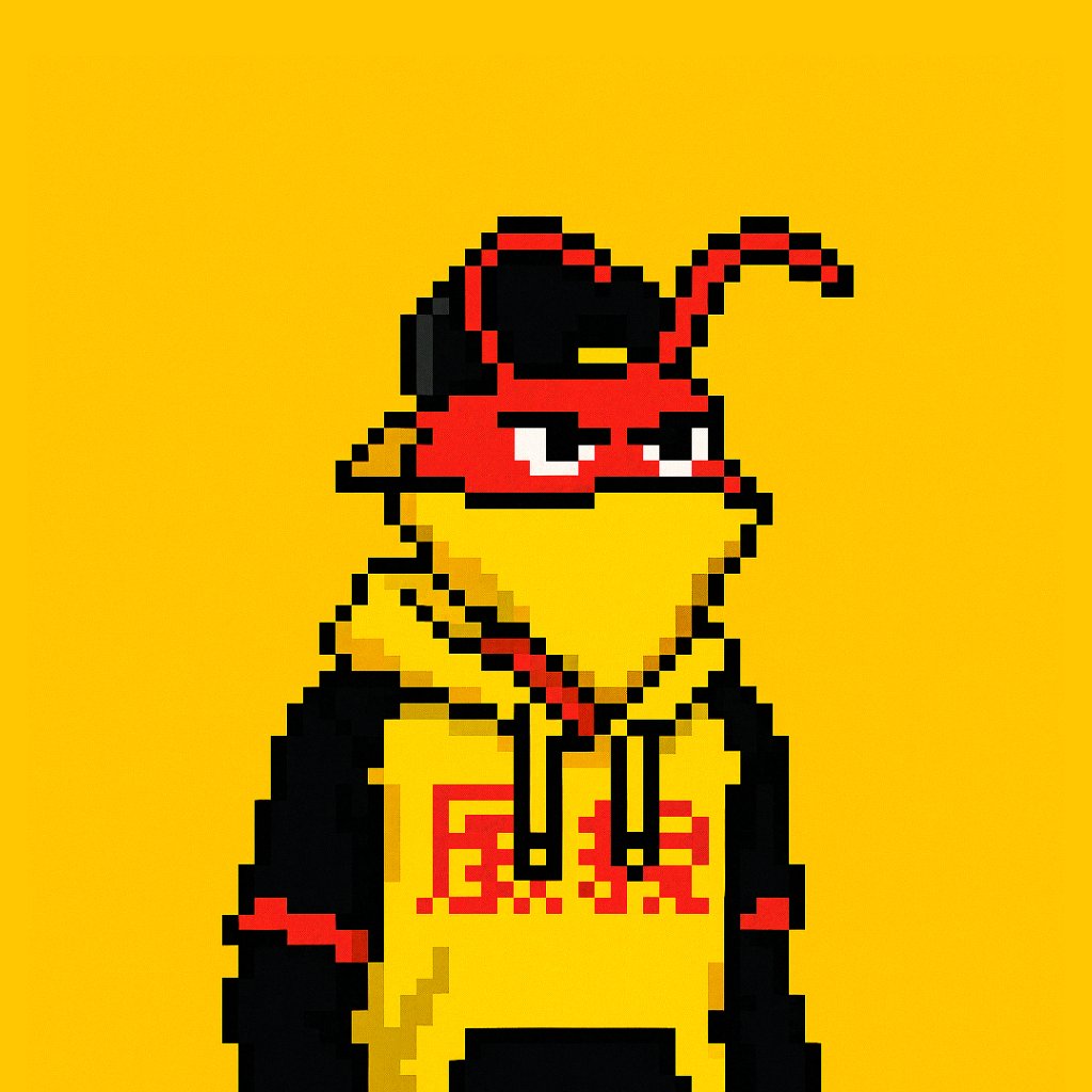 voidsnam's tweet image. 📱 AriPFP Day 34 Winner
he's not just watching — he's rising above it all.
winner: @mikeykremer
today's ant walks alone.
wrapped in a japanese hoodie, yellow mask tied tight,
his eyes locked on the sky
like he's tuned into something bigger than the noise below.
no need for…