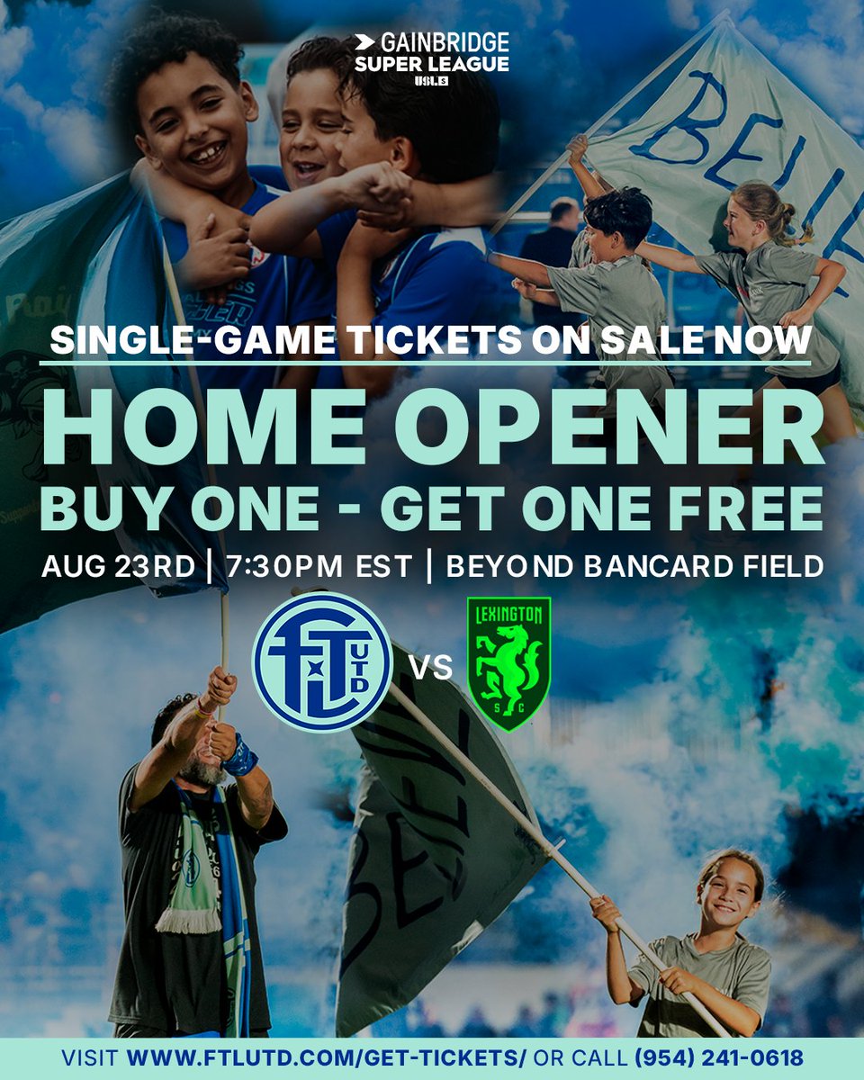 FTLUTD's tweet image. 🚨THE WAIT IS OVER!🚨
Single Game Tickets for all 14 home matches of the 2025/26 @GainbridgeSL season are officially ON SALE, and we're offering BOGO tickets for our home opener!
🔗BOGO Home Opener - ftlutd.com/get-tickets/?e…
🔗All Single Game Tickets - ftlutd.com/get-tickets/