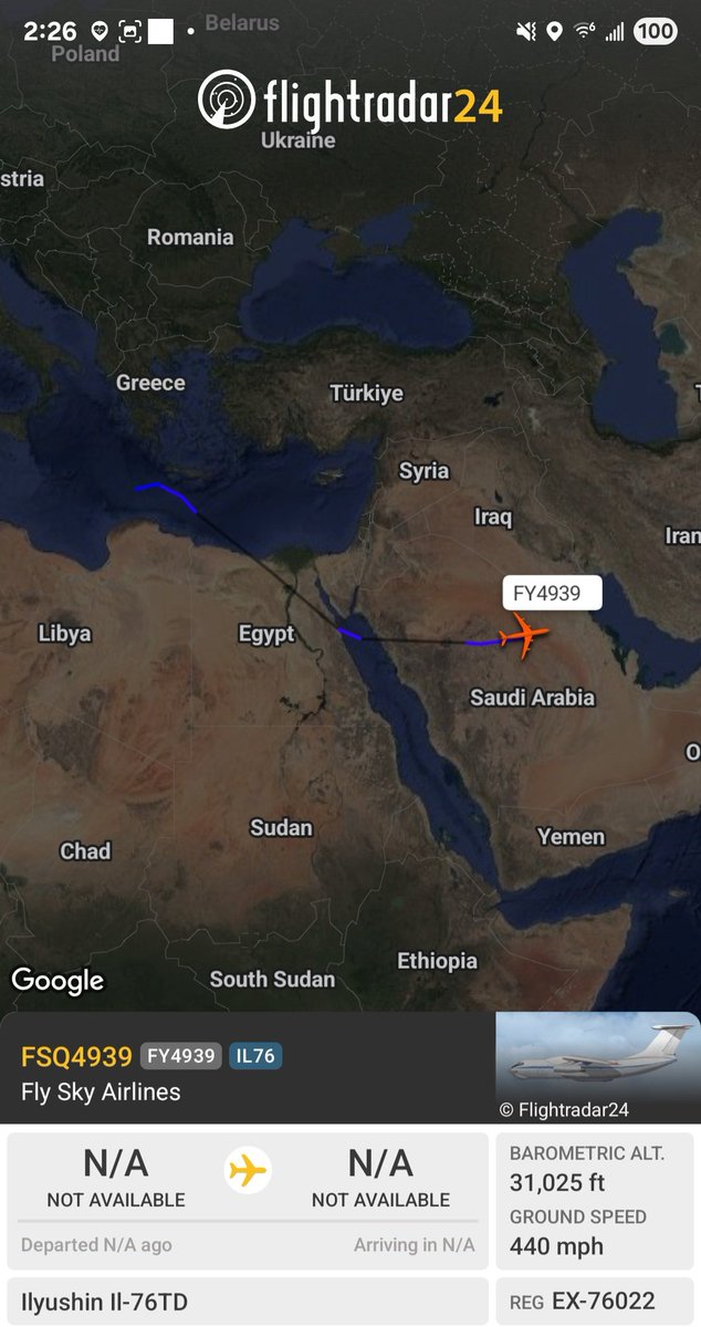 Borrowed7Time's tweet image. Fly Sky Airlines IL-76TD EX-76022 #601147 as FSQ4939 departed Benghazi. Aircraft had arrived from UAE earlier today.
@sipjack1776 @Dinlas3