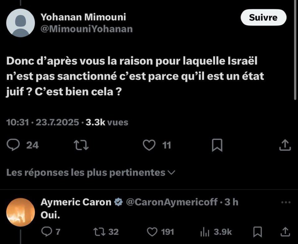 AlexandreRifai's tweet image. Caron affiche son antisémitisme
Des enfants juifs expulsés en Espagne
Des touristes israéliens pourchassés en Grèce
J’accuse la gauche d’attiser la haine des Juifs,
j’accuse Macron et Barrot d’alimenter la haine d’Israël,
à force de répéter H24 la rhétorique des antisémites.