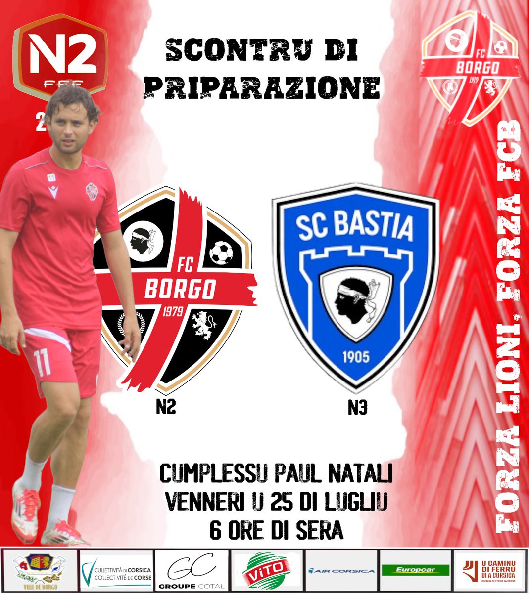 fcbastiaborgo's tweet image. National 2
Match de préparation #3

⚔️ @scbastia N3
📅 Vendredi 25 juillet
⌚️18h00
🏟 Complexe Paul Natali

Forza FCB ❤️🖤