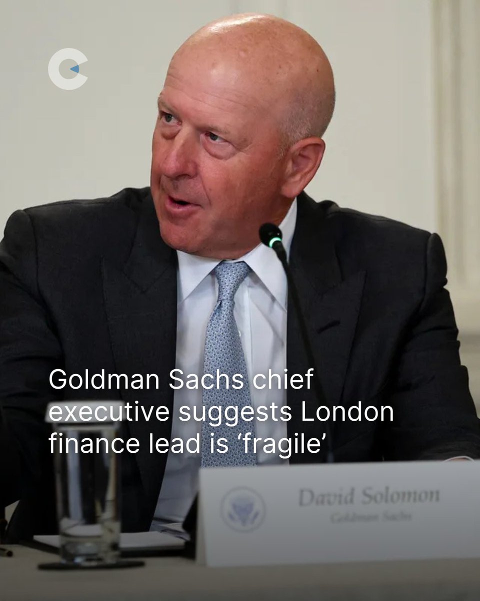 CityAM's tweet image. London’s position as a global financial centre is at risk from years of anti-business policies that are pushing talent and capital abroad, the boss of Goldman Sachs has warned.
David Solomon highlighted a damaging combination of Brexit, the UK’s tax burden, constrictive…