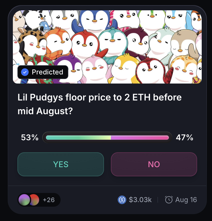 There are 160 Lil Pudgys before we reach a 2E floor. I'm thinking 'No' for this one on <a href="/MyriadMarkets/">MYRIAD</a>. nfa dyor wagmi myr lfg