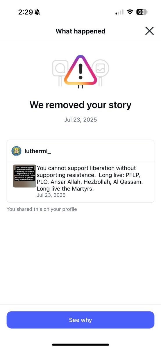 Luther__ML's tweet image. Fuck Instagram. Long live the resistance! Hilariously, I post that I support Hezbollah and Hamas on it multiple times a day but now they get me 🤨